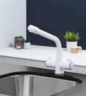 EVO TARGA WHITE MONO DUAL LEVER KITCHEN SINK MIXER TAP with SWIVEL SPOUT, KTAP010WH EVO TARGA WHITE MONO DUAL LEVER KITCHEN SINK MIXER TAP with SWIVEL SPOUT, KTAP010WH